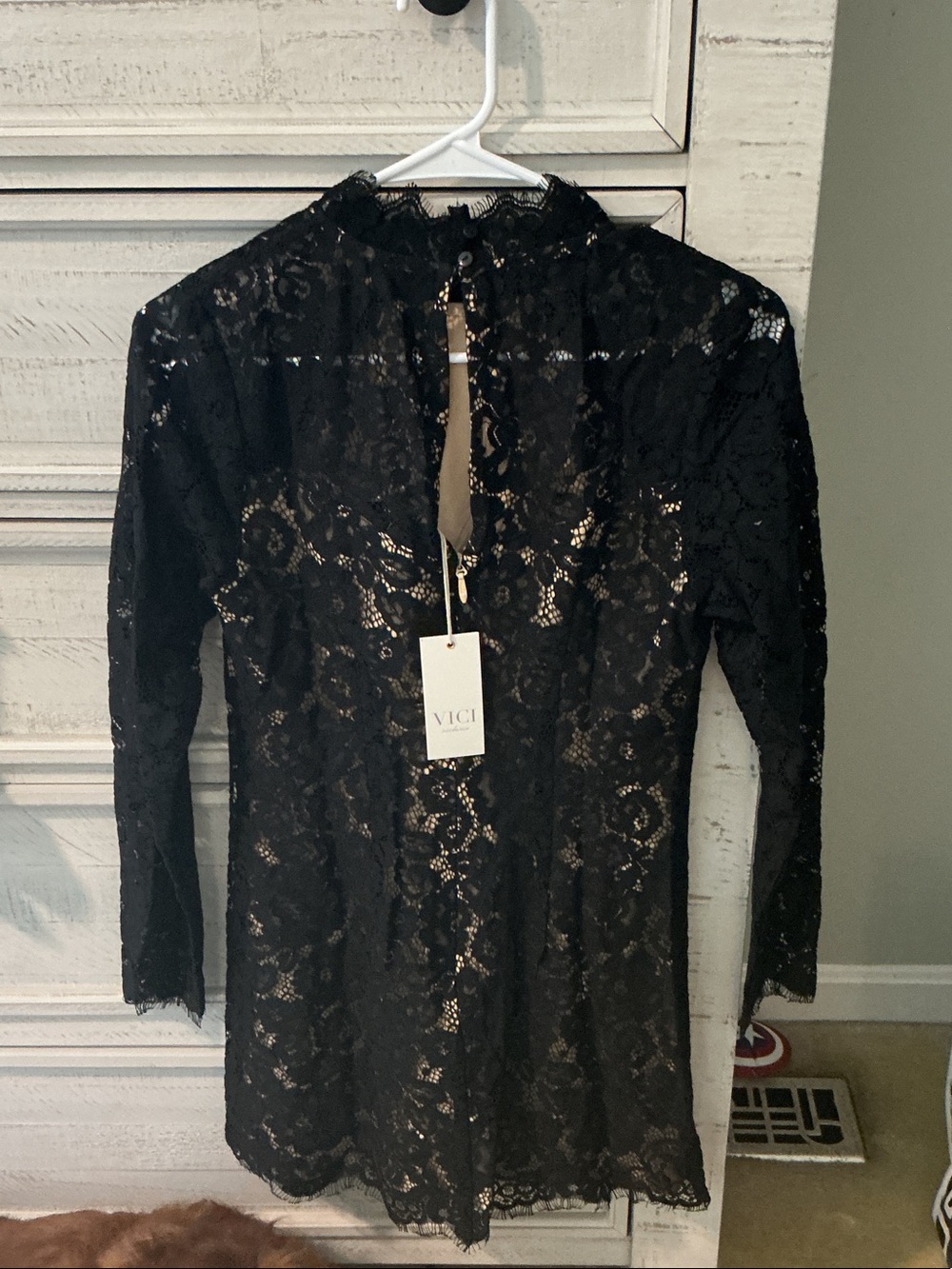 Vici Black Lace Long Sleeve Mini Dress